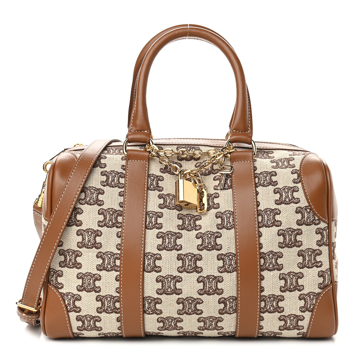 Celine Triomphe Textile Calfskin Small Boston Bag Brown 1 of 7