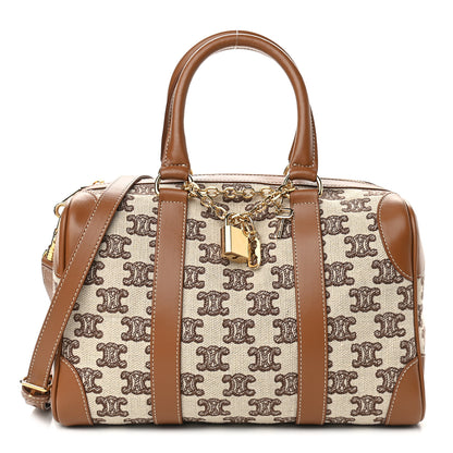Celine Triomphe Textile Calfskin Small Boston Bag Brown 1 of 7