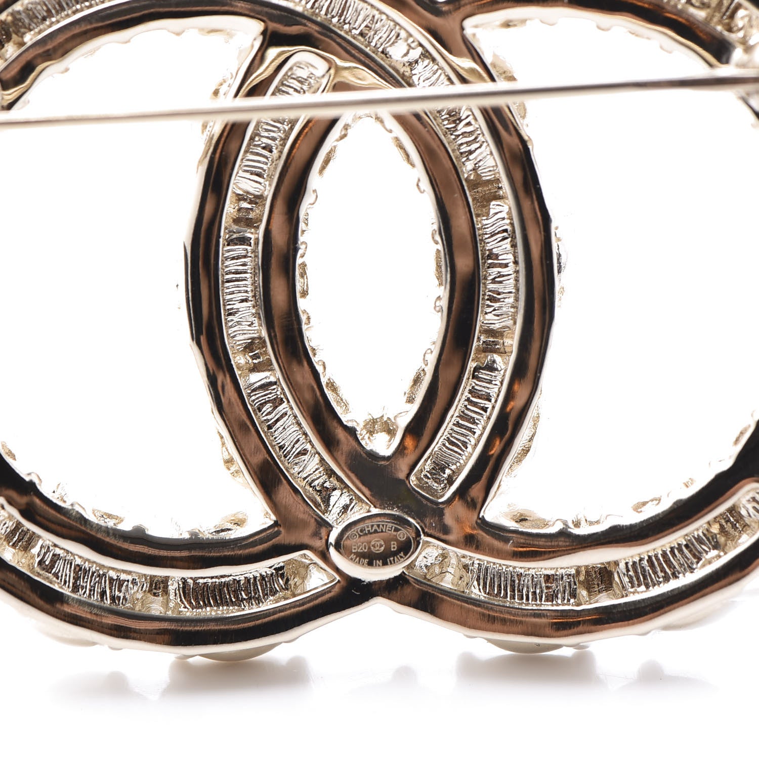 Chanel Crystal Pearl CC Dazzling Domino Brooch Gold Black 3 of 4