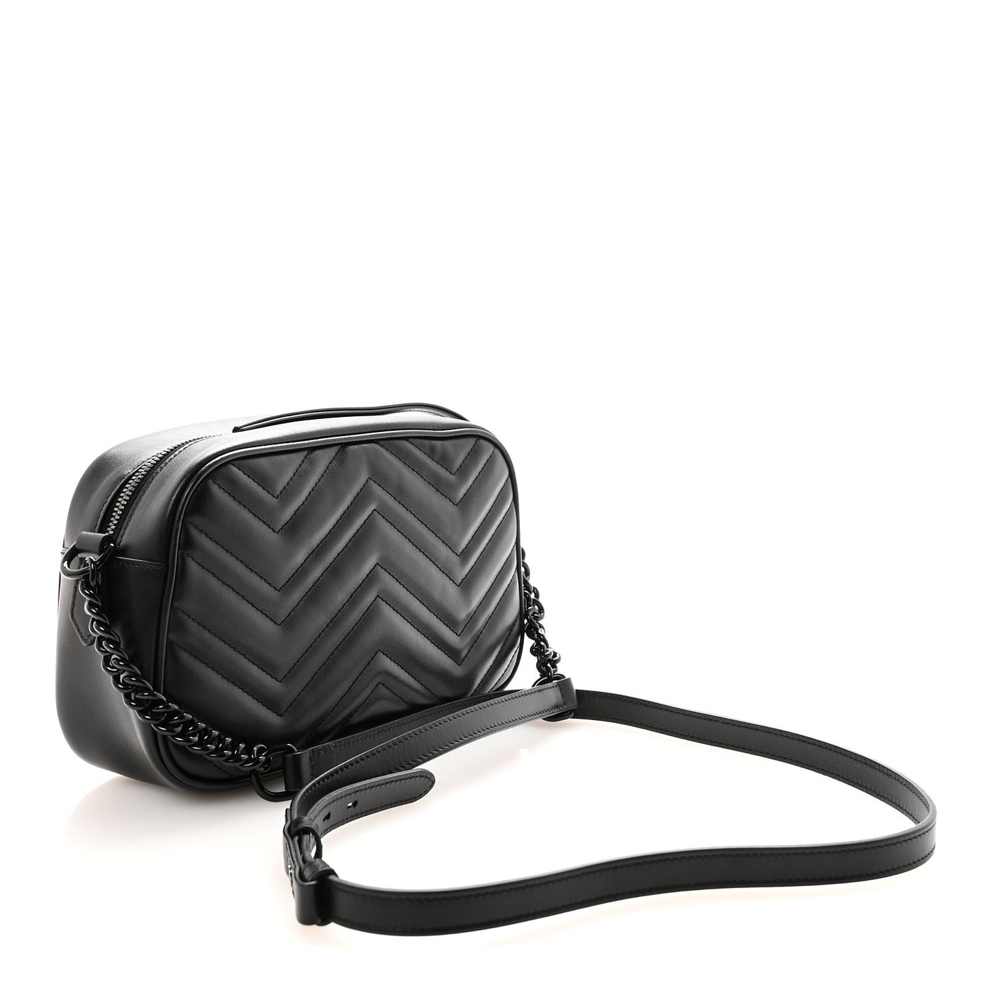 Calfskin Matelasse Monochrome Small GG Marmont Chain Shoulder Bag Black