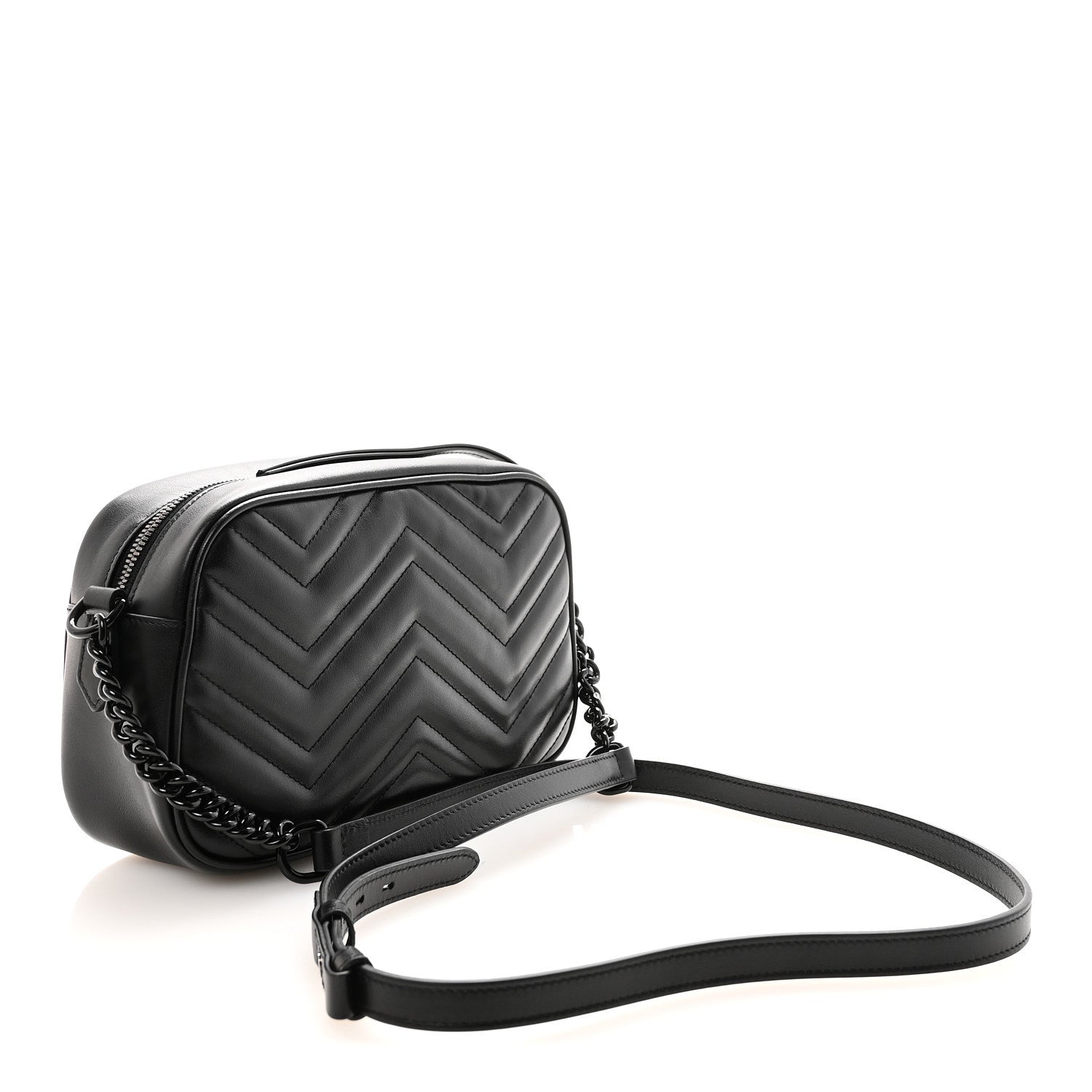 Gucci Calfskin Matelasse Monochrome Small GG Marmont Chain Shoulder Bag Black 3 of 9
