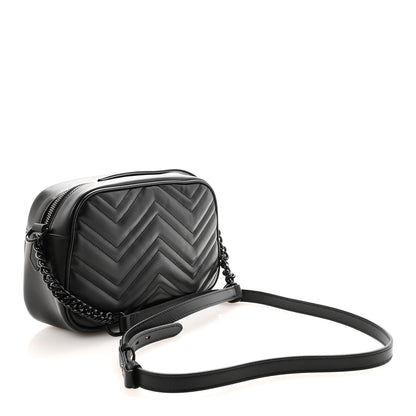 Gucci Calfskin Matelasse Monochrome Small GG Marmont Chain Shoulder Bag Black 3 of 9