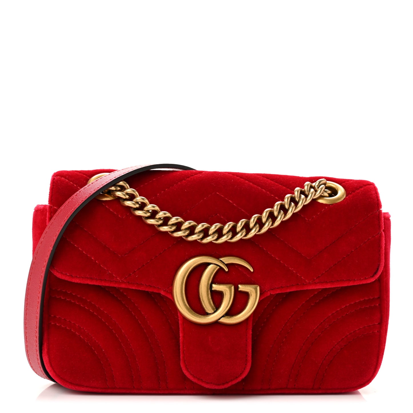 Velvet Matelasse Mini GG Marmont Shoulder Bag Hibiscus Red