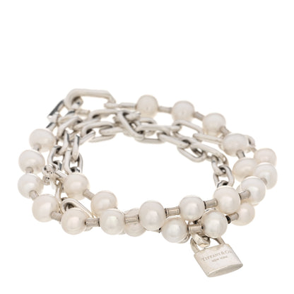 Tiffany Sterling Silver Pearl HardWear Lock Bracelet 1 of 3