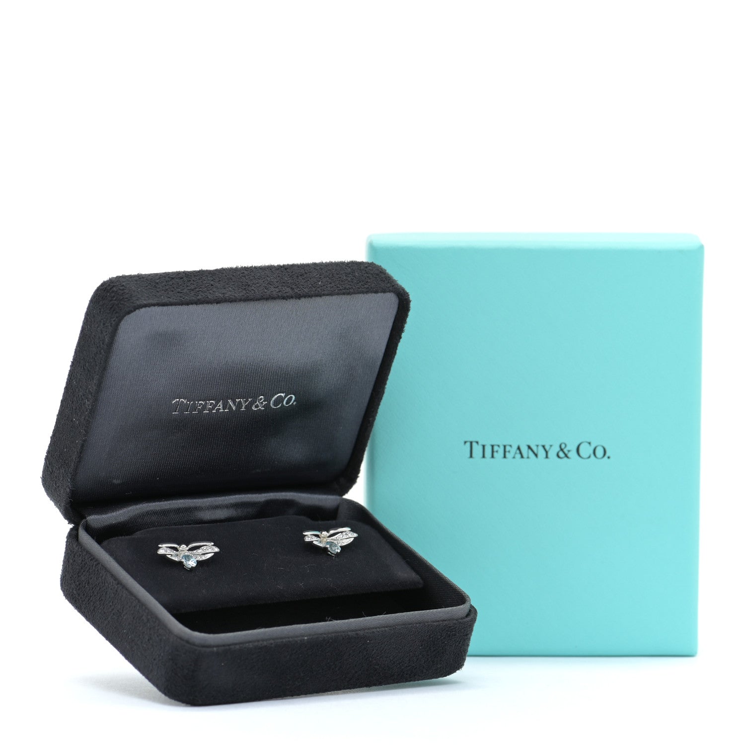 Tiffany Platinum Diamond Aquamarine Paper Flowers Firefly Earrings 4 of 4