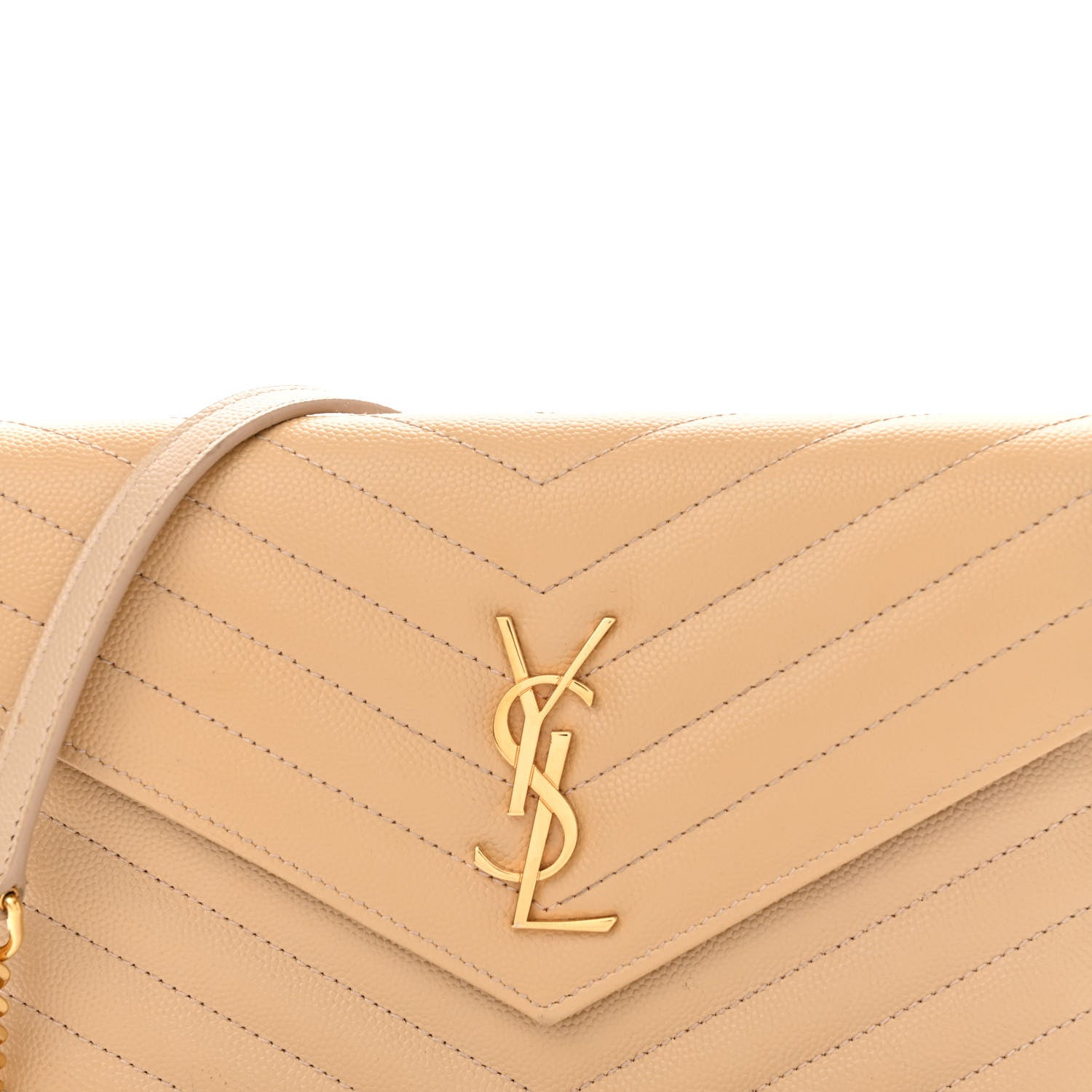 Saint Laurent Grain De Poudre Matelasse Chevron Monogram Envelope Chain Wallet Nude Powder 8 of 13