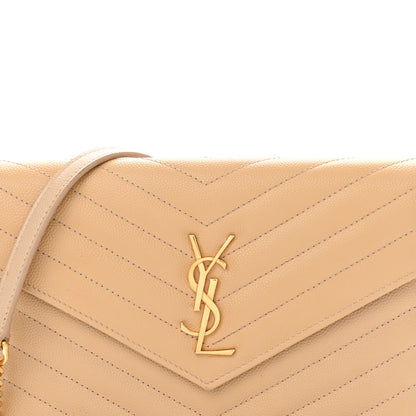 Saint Laurent Grain De Poudre Matelasse Chevron Monogram Envelope Chain Wallet Nude Powder 8 of 13