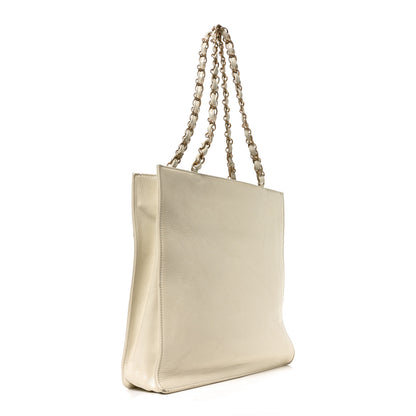 Chanel Shiny Aged Calfskin North South Shopping Bag White 3 of 11