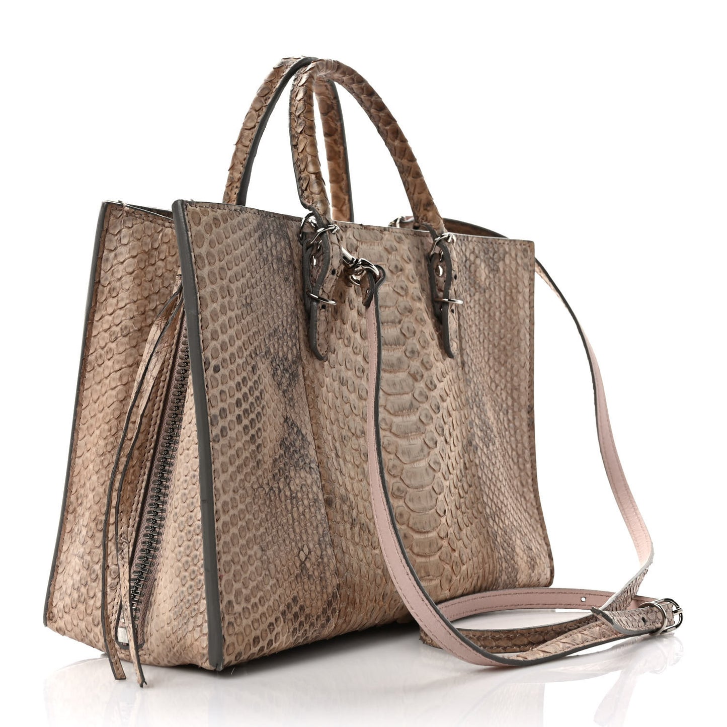 Snakeskin A6 Zip Around Tote Cream
