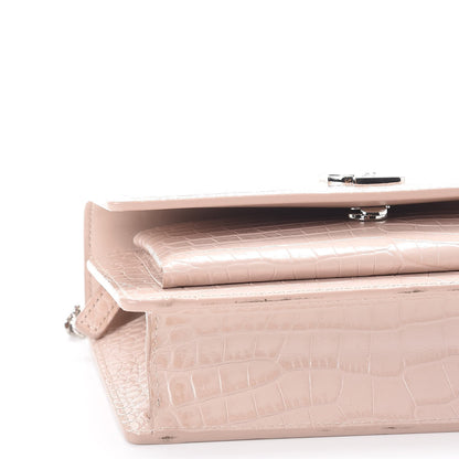 Saint Laurent Calfskin Crocodile Embossed Monogram Sunset Chain Wallet Soft Nude 10 of 11