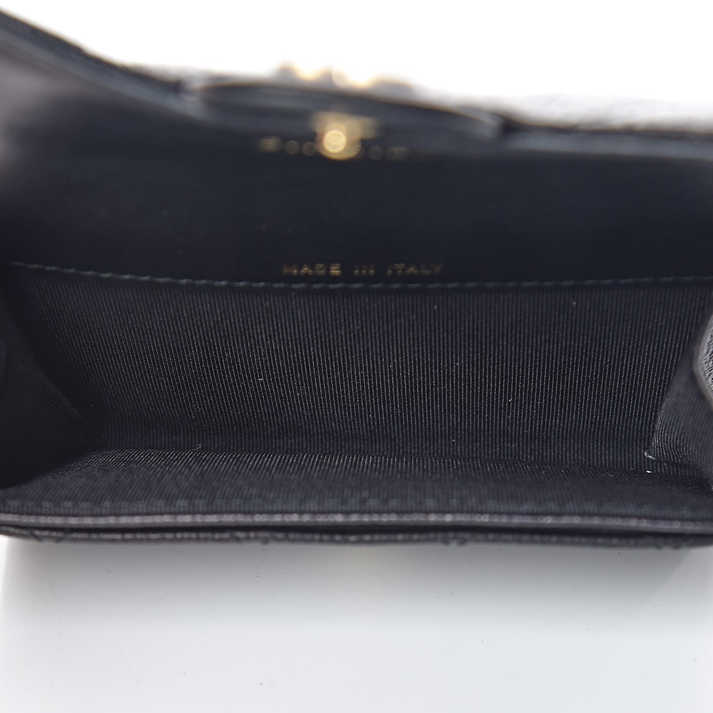 Logo Calfskin Embossed Quilted Flap Card Holder Black
