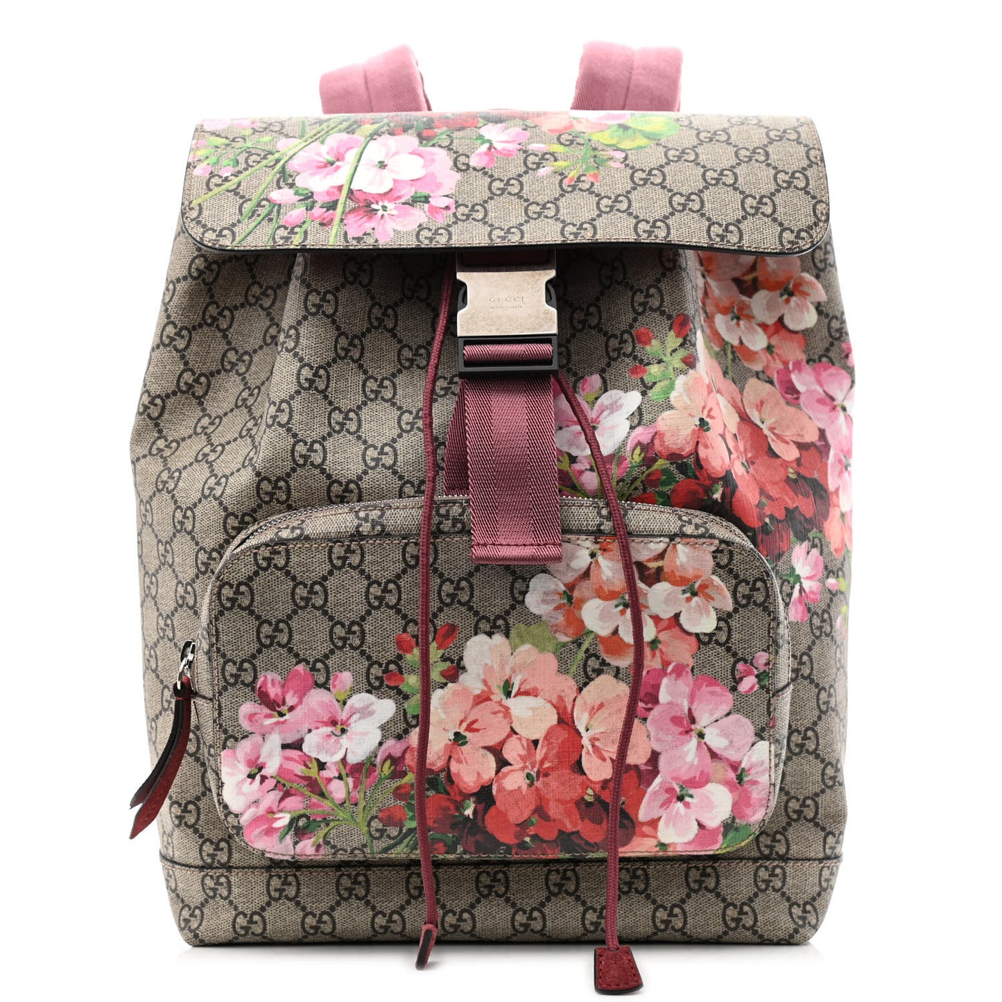 GG Supreme Monogram Blooms Medium Single Buckle Backpack Beige Multicolor Dry Rose