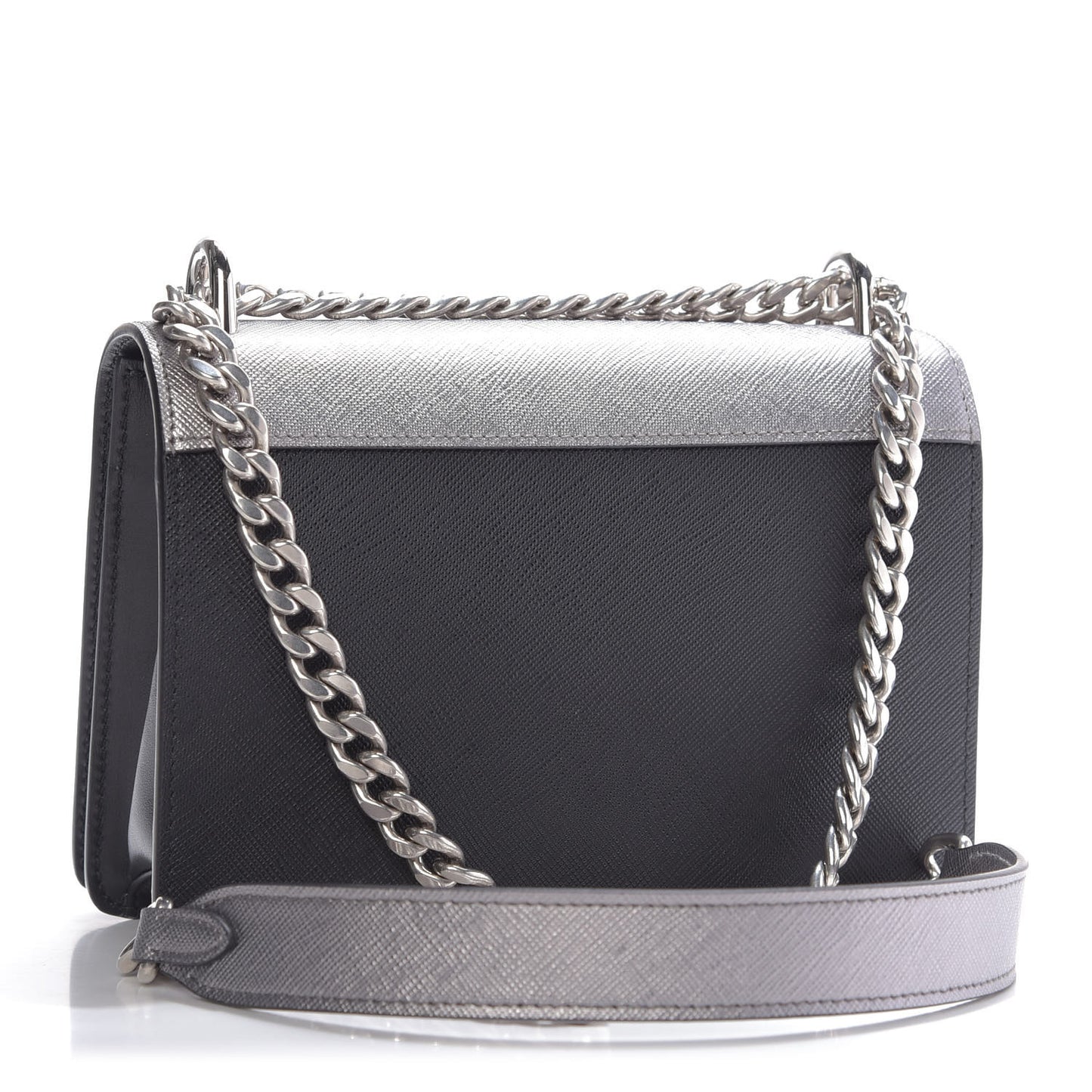 Metallic Saffiano Soft Chain Shoulder Bag Silver