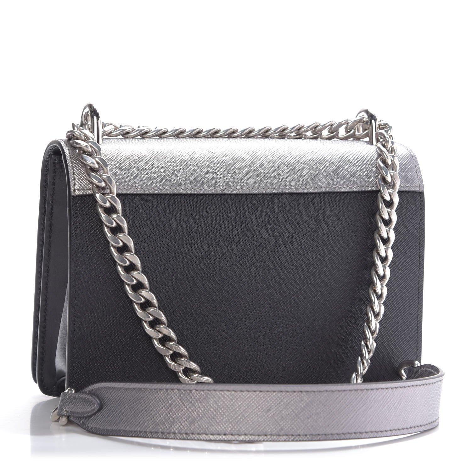 Prada Metallic Saffiano Soft Chain Shoulder Bag Silver 4 of 9