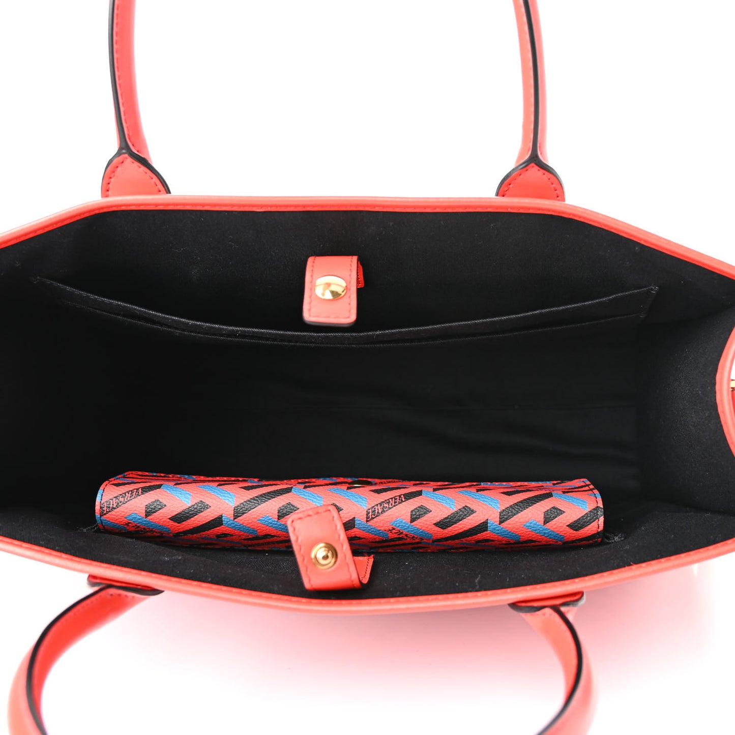 Coated Canvas Calfskin La Greca Signature Tote Bag Blue Red
