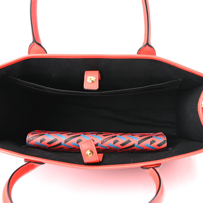 Versace Coated Canvas Calfskin La Greca Signature Tote Bag Blue Red 5 of 9