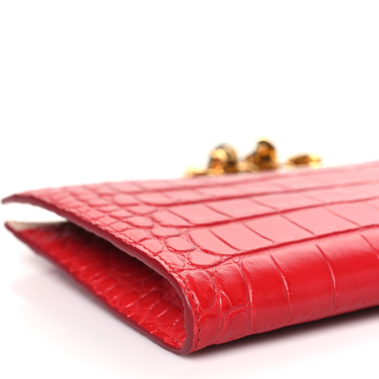 Alexander McQueen Calfskin Crocodile Embossed Knuckle Flat Clutch Red 8 of 9