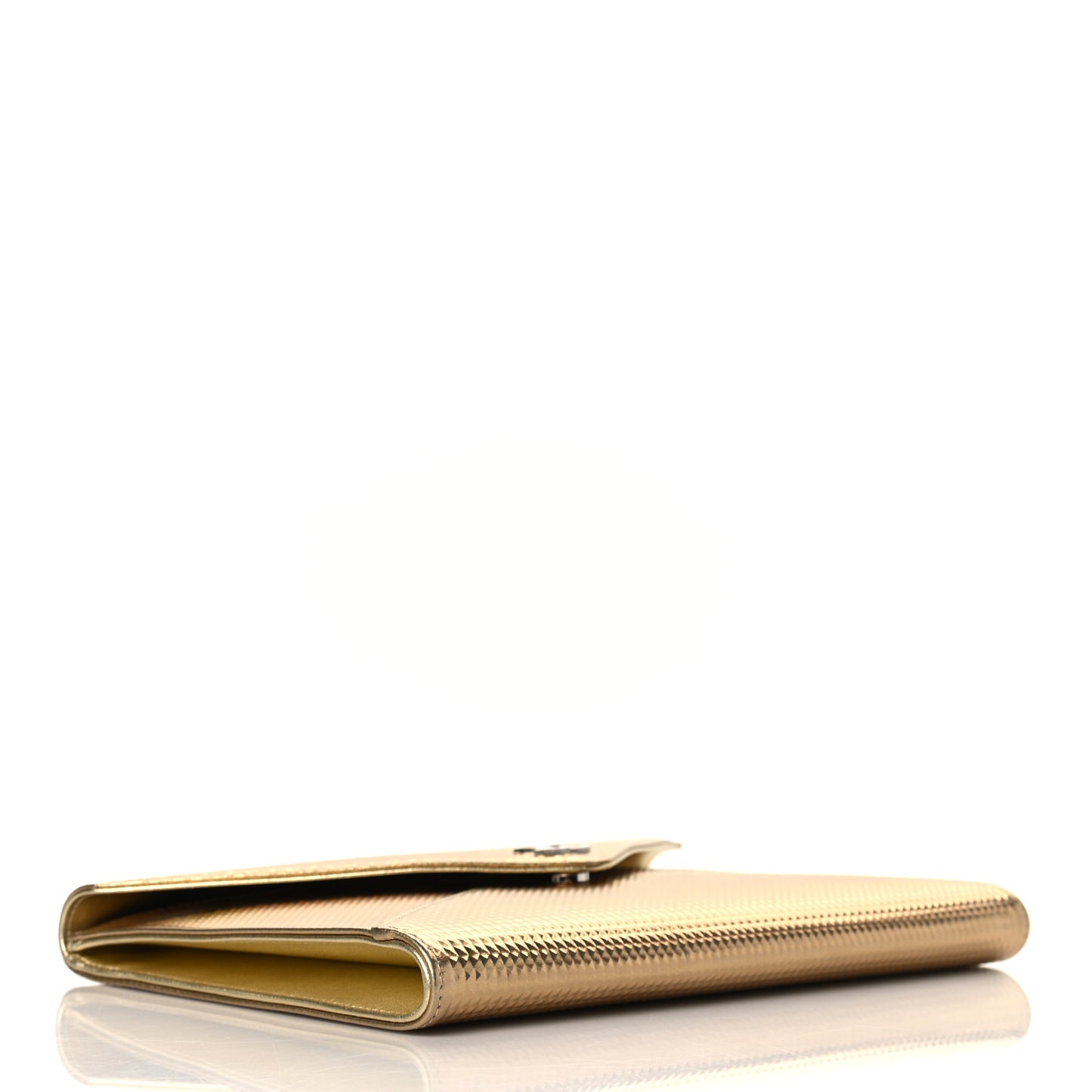 Metallic Lambskin Embossed Envelope Clutch Gold