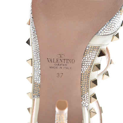 Valentino Garavani Nappa Crystal Camustars Rockstud Ankle Strap 100mm Pumps 37 Silver Gold 6 of 10