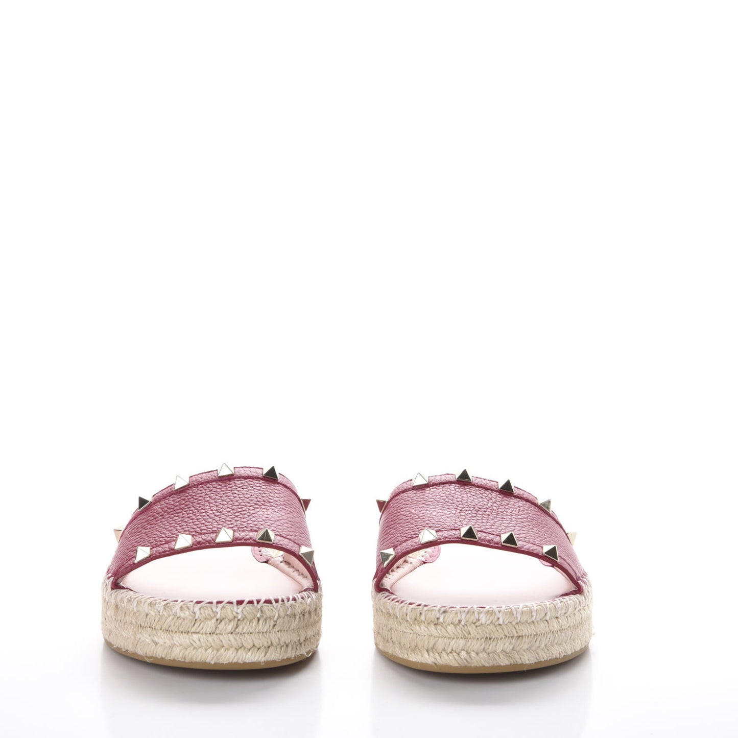 Grained Calfskin Rockstud Espadrille Flat Slide Sandals 41 Red