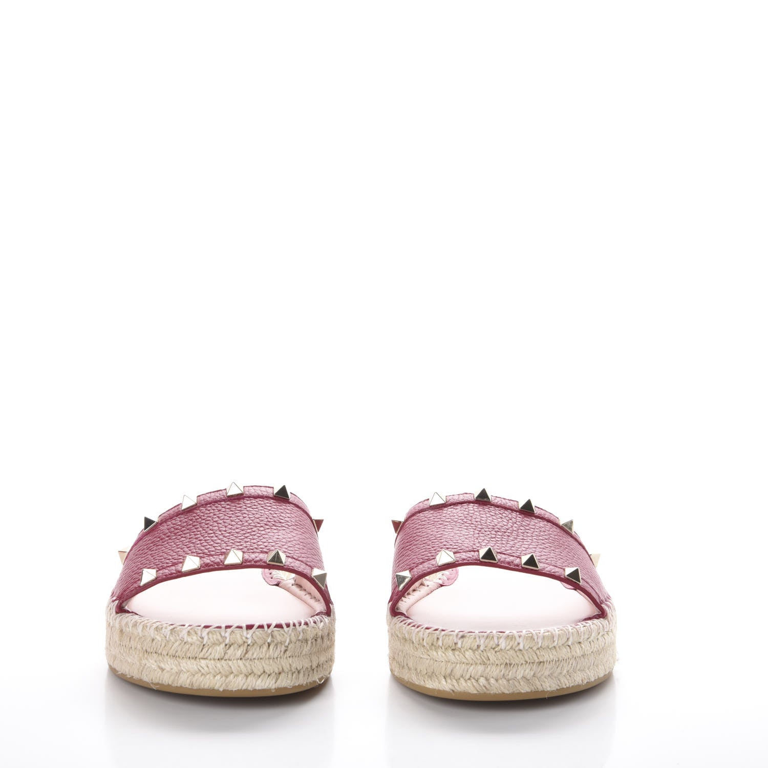 Valentino Garavani Grained Calfskin Rockstud Espadrille Flat Slide Sandals 41 Red 2 of 10