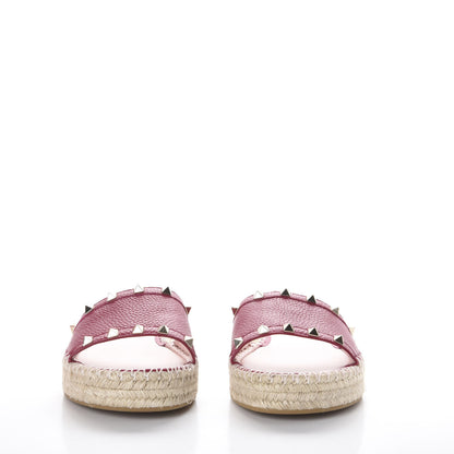 Valentino Garavani Grained Calfskin Rockstud Espadrille Flat Slide Sandals 41 Red 2 of 10
