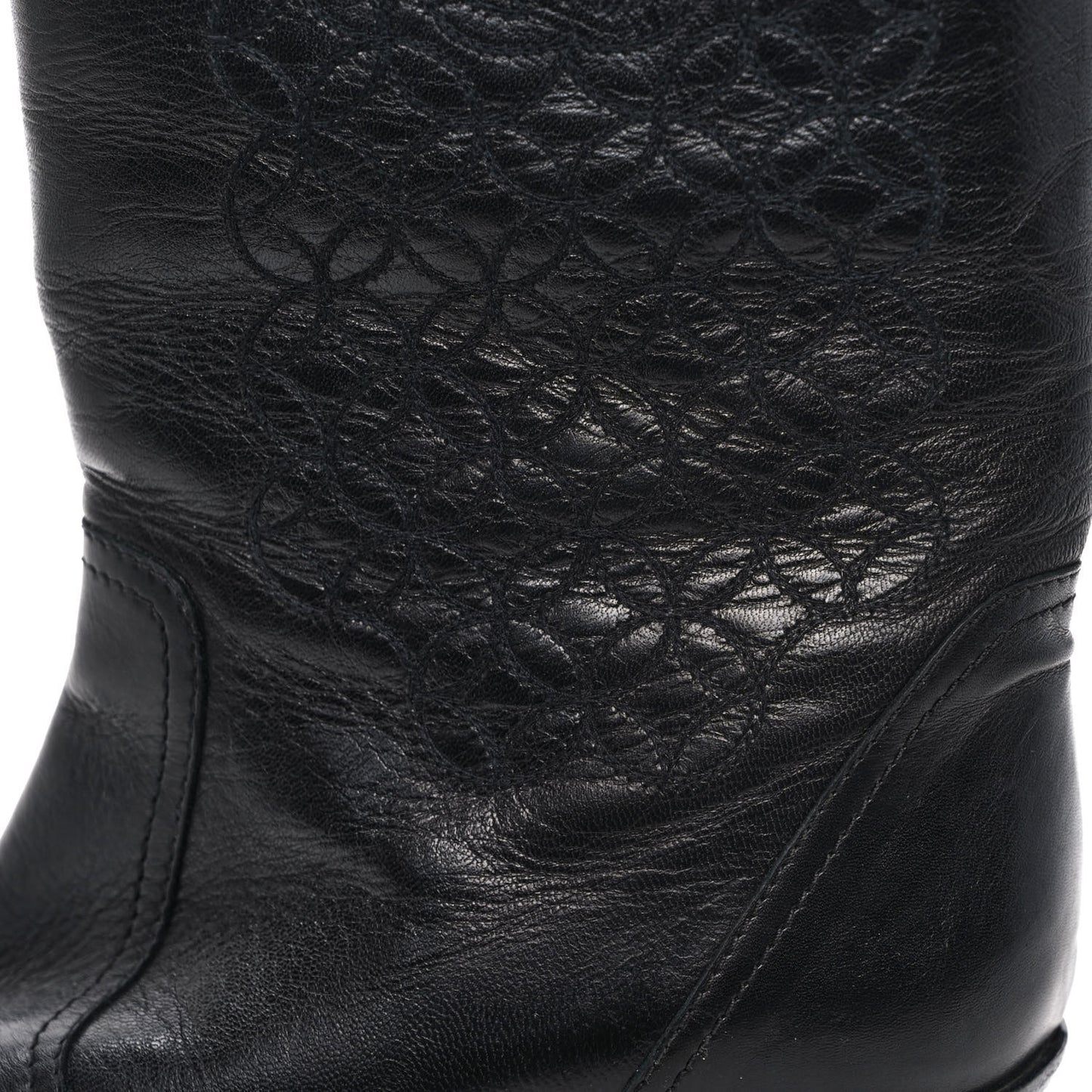 Calfskin Embroidered Western Cowboy Boots 39 Black