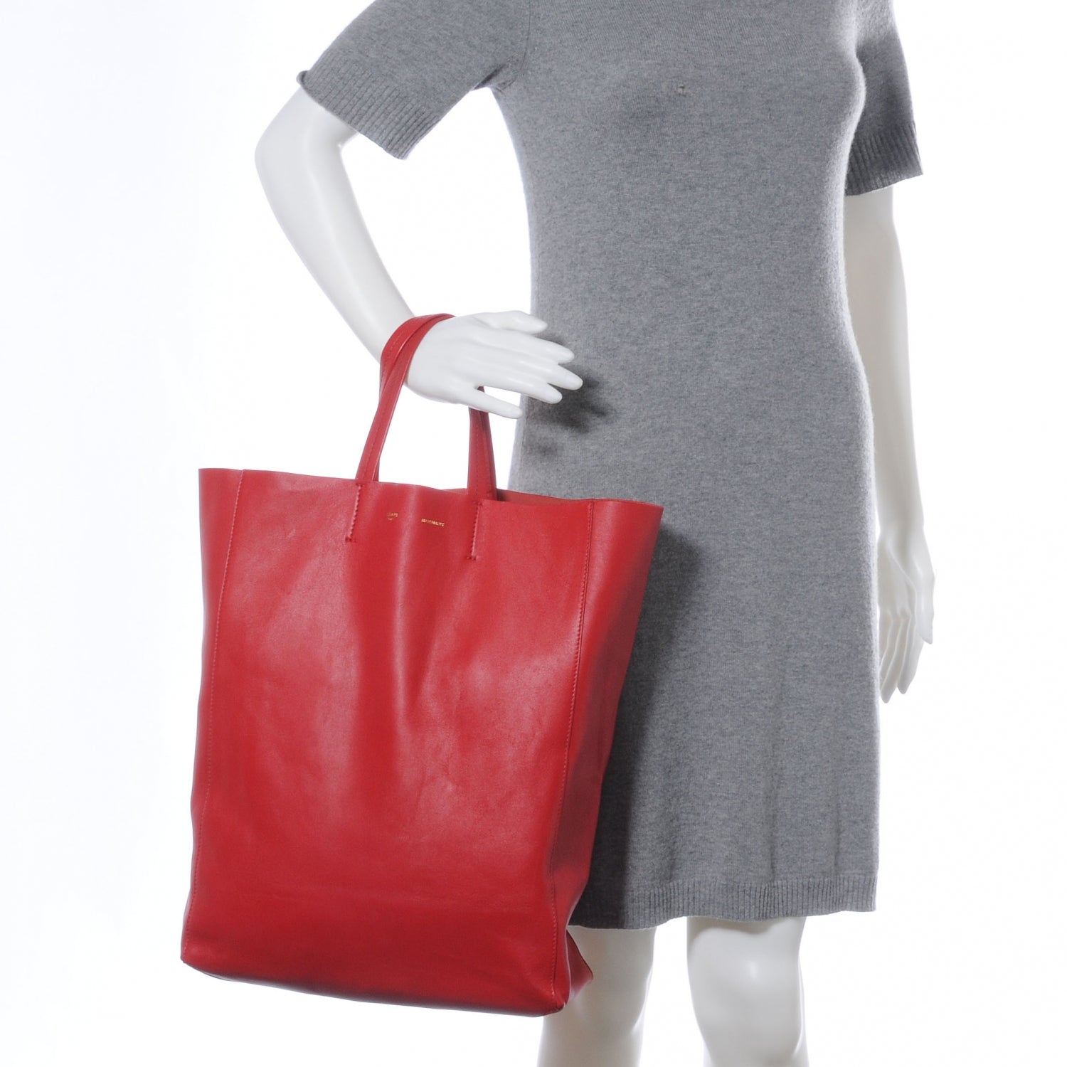 Celine Lambskin Cabas Vertical Tote Red 2 of 9