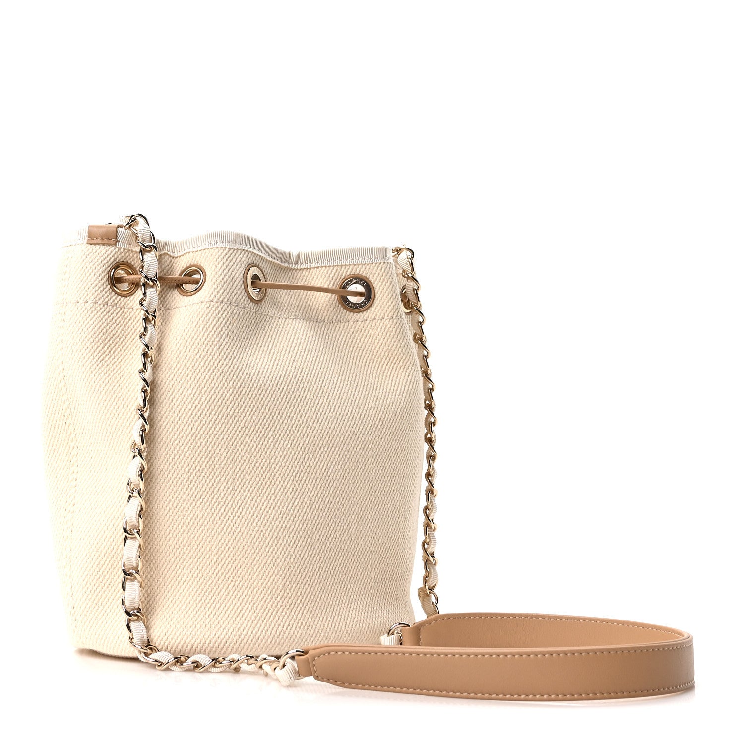 Chanel Canvas Pearl Deauville Drawstring Bucket Bag Ecru Beige 3 of 10