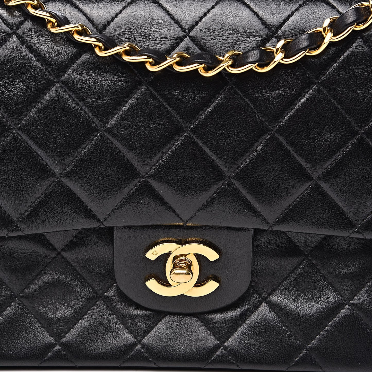 Lambskin Quilted Medium Double Flap Black