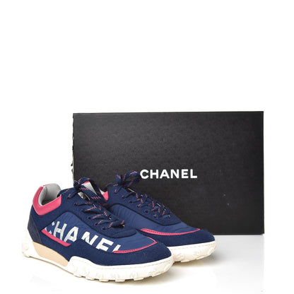 Chanel Wool Nylon Lambskin Suede Calfskin Womens Logo Sneakers 39 Navy Pink 11 of 11