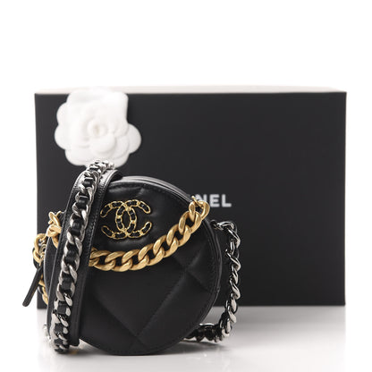 Chanel Shiny Goatskin Quilted 19 Round Clutch With Chain Black 11 of 11