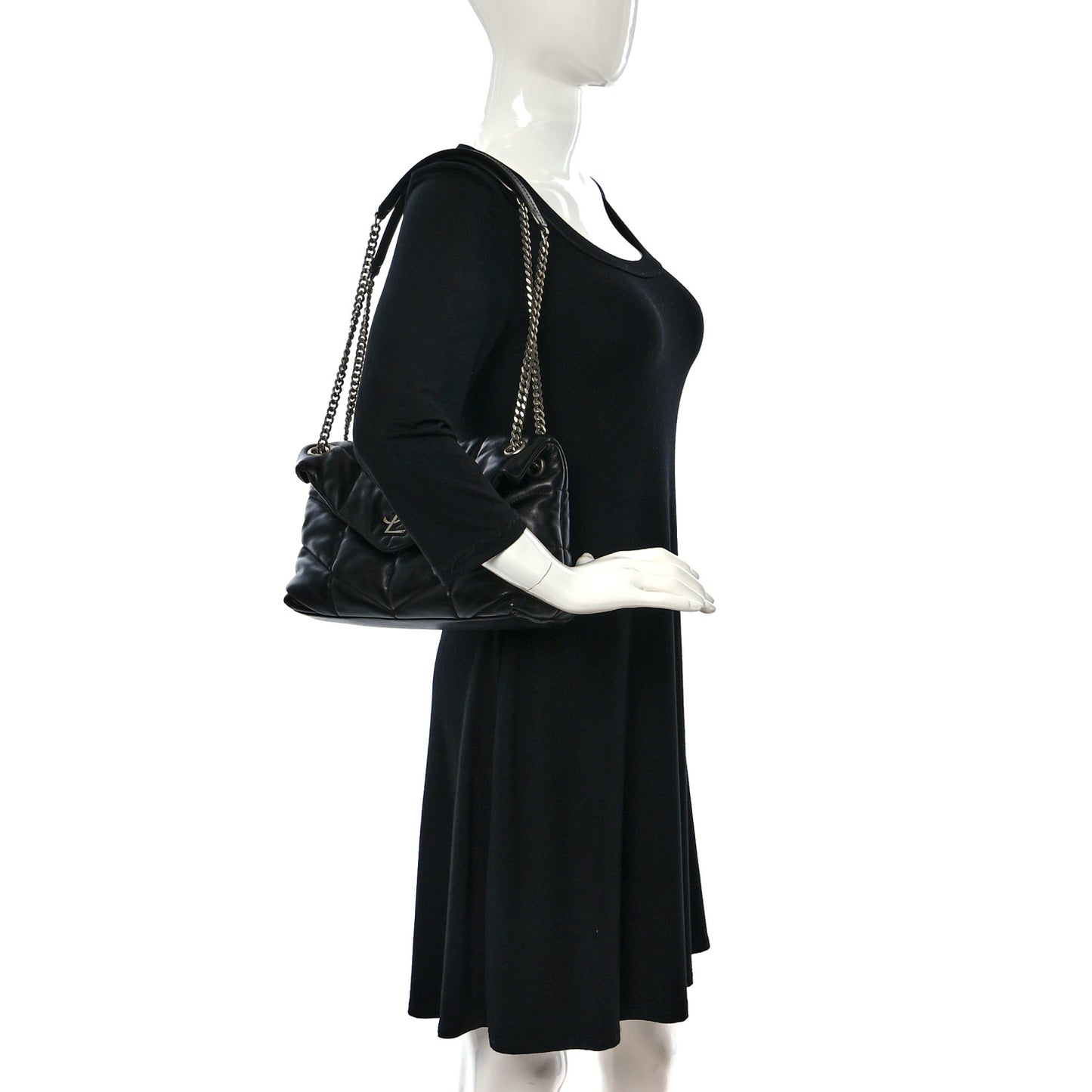 Lambskin Quilted Small Loulou Puffer Monogram Chain Satchel Black
