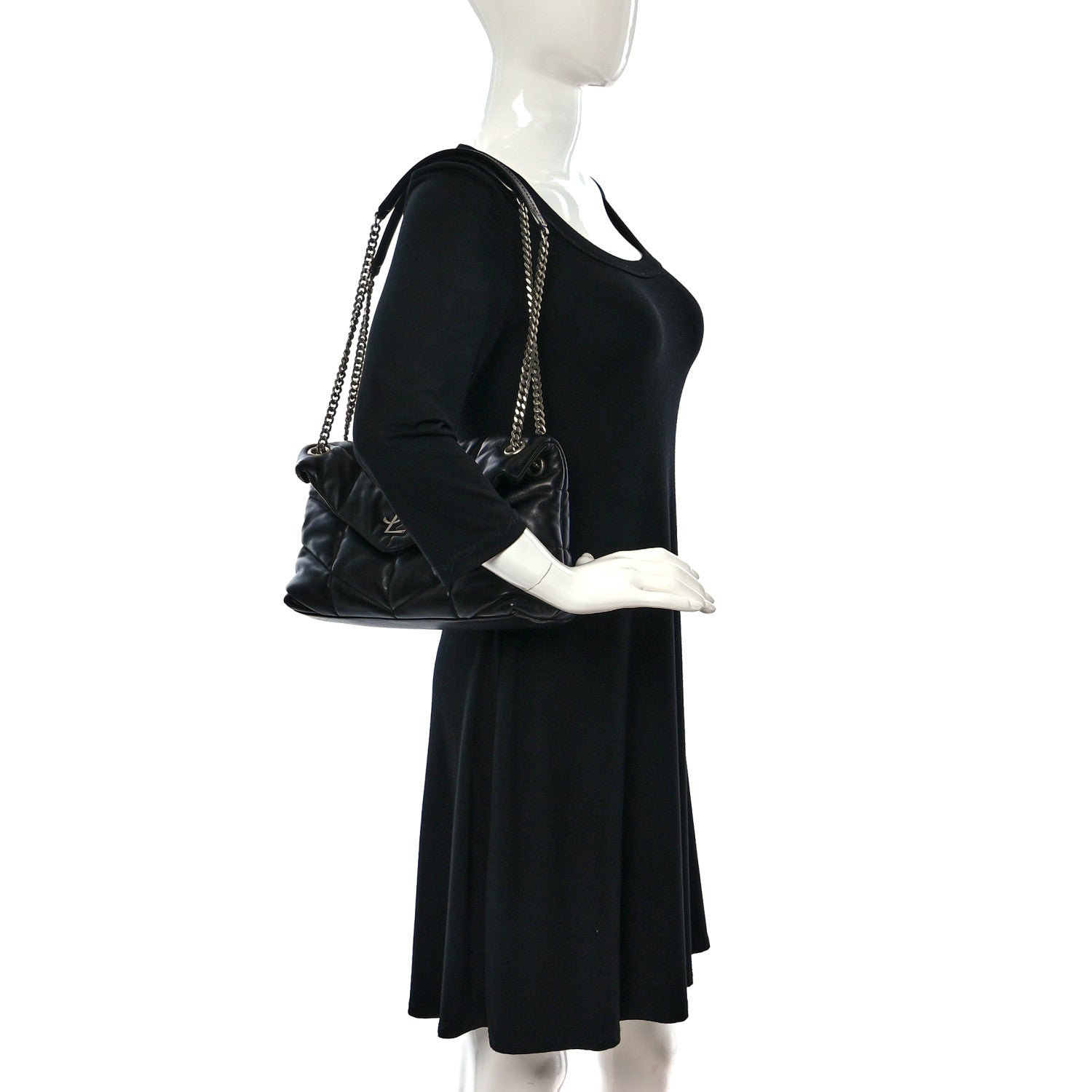 Saint Laurent Lambskin Quilted Small Loulou Puffer Monogram Chain Satchel Black 2 of 11