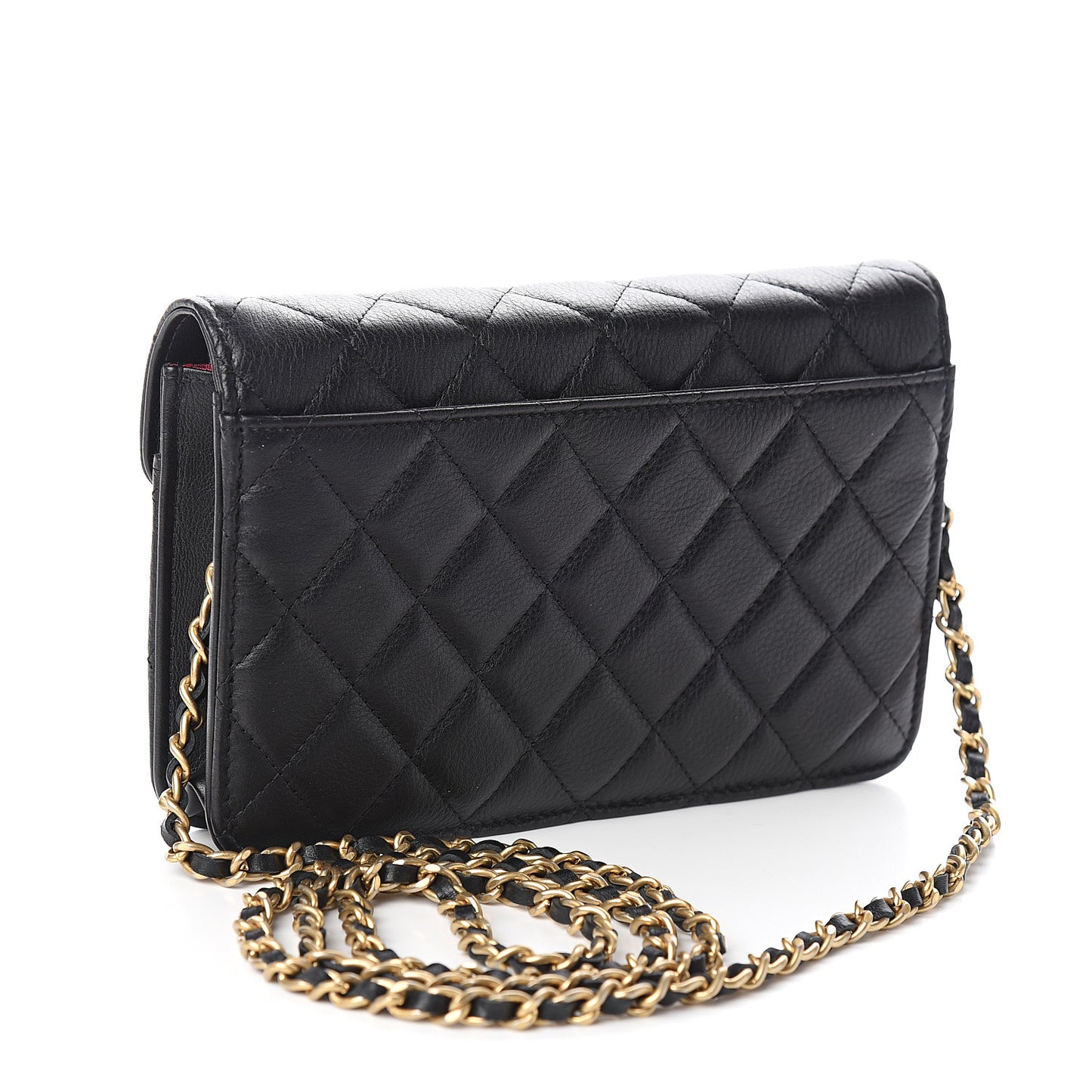 Calfskin Quilted Logo Wallet On Chain WOC Black