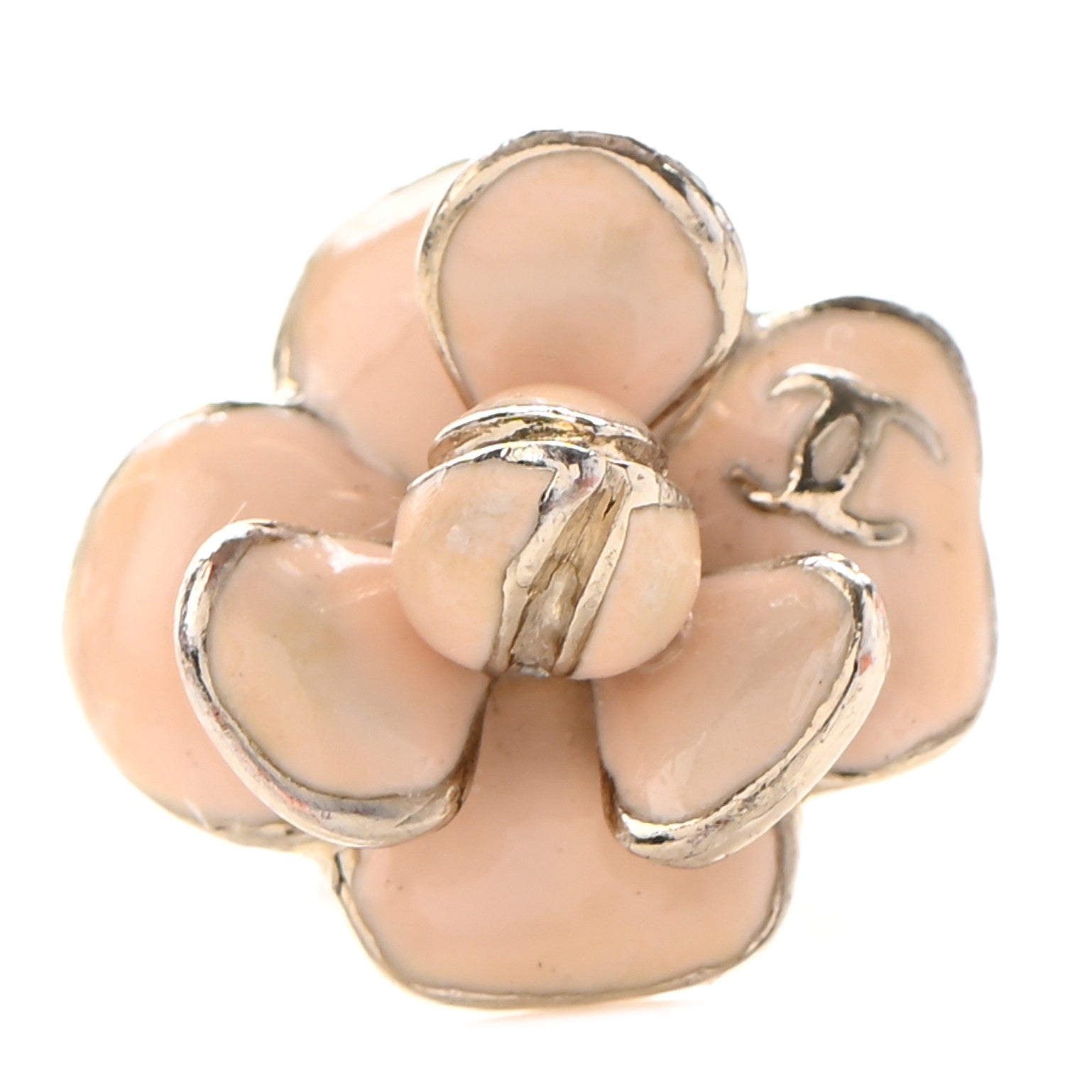 Chanel Enamel CC Camellia Ring 52 6 Beige Gold 1 of 4