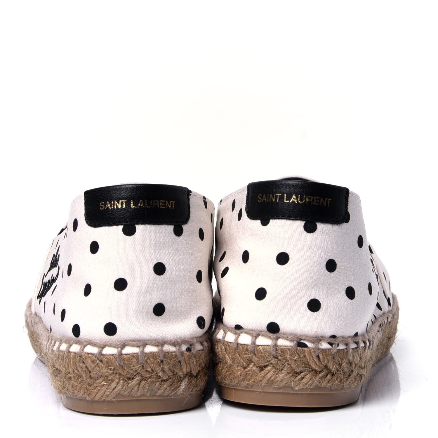 Saint Laurent Canvas Nappa Polka Dot Elba Light Logo Embroidered Espadrilles 39 Cream Black 4 of 6
