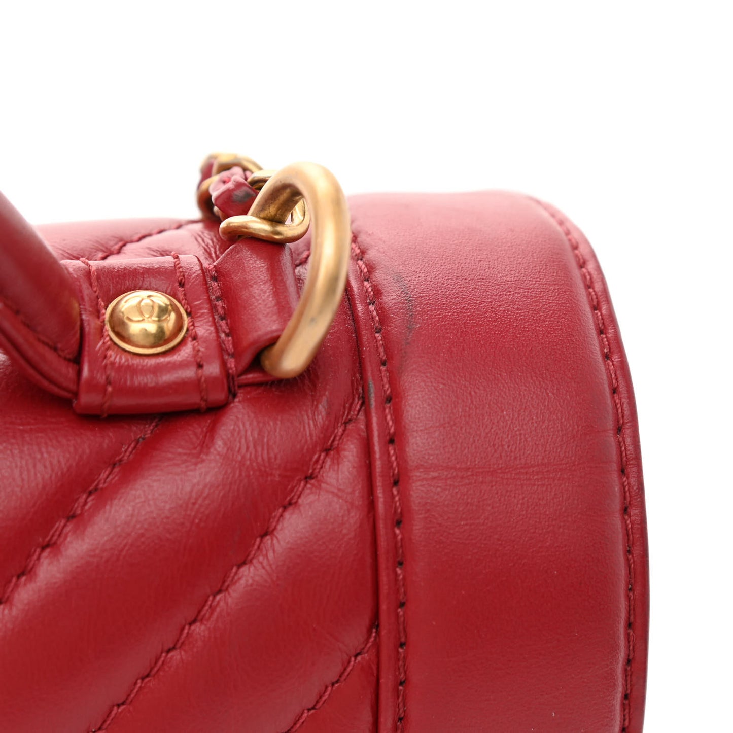 Calfskin Chevron Quilted Top Handle Flap Red