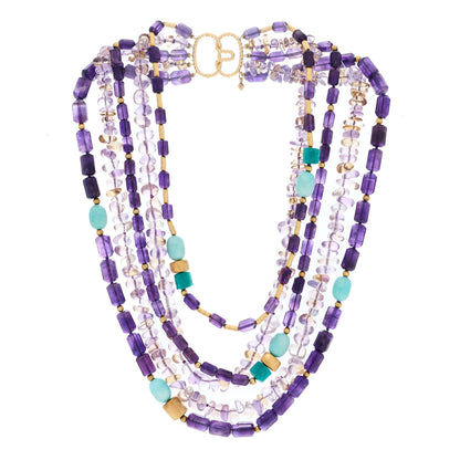 David Yurman 18K Yellow Gold Amethyst Amazonite Citrine Smoky Quartz Signature Multi Strand Necklace 2 of 5