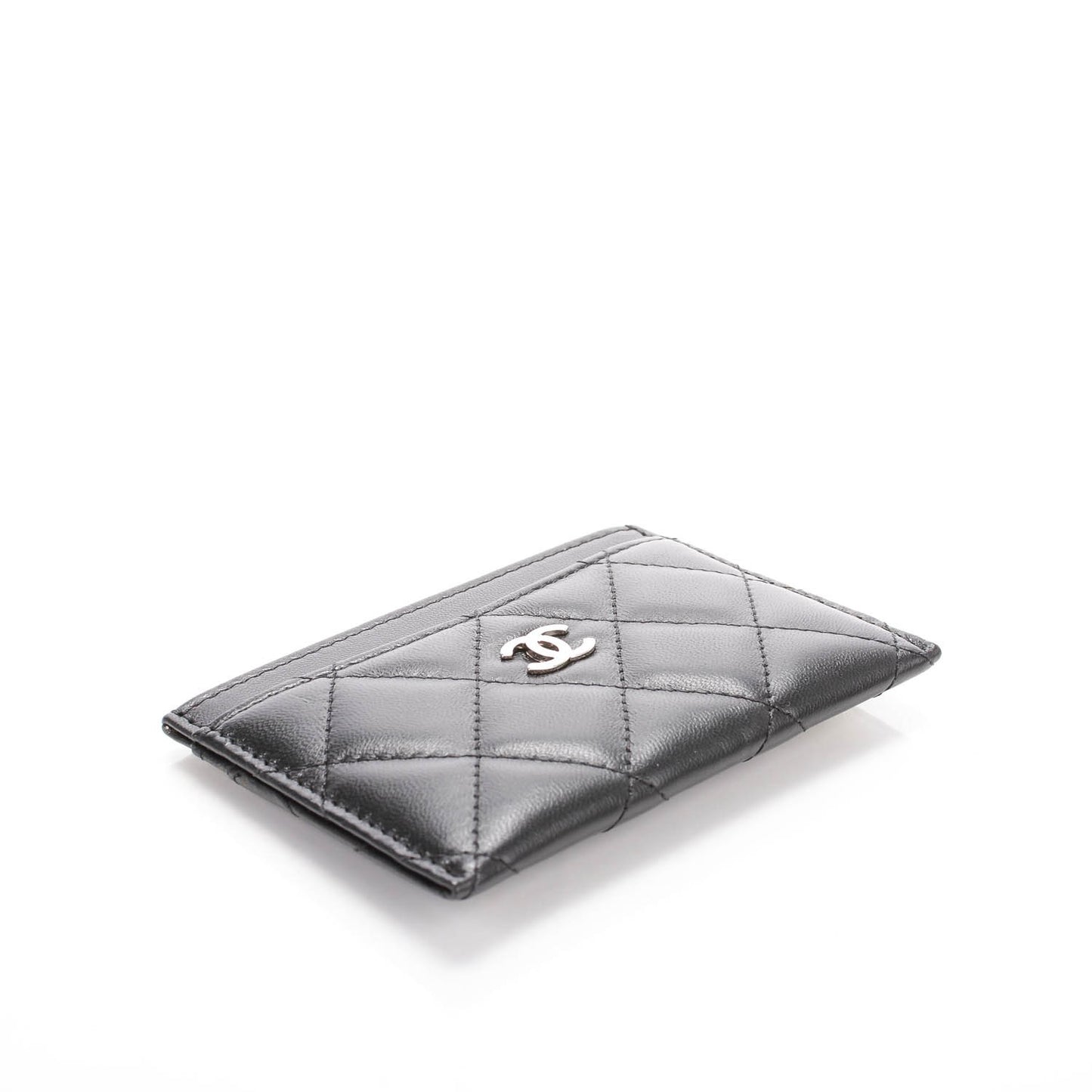 Lambskin Quilted Card Holder Black