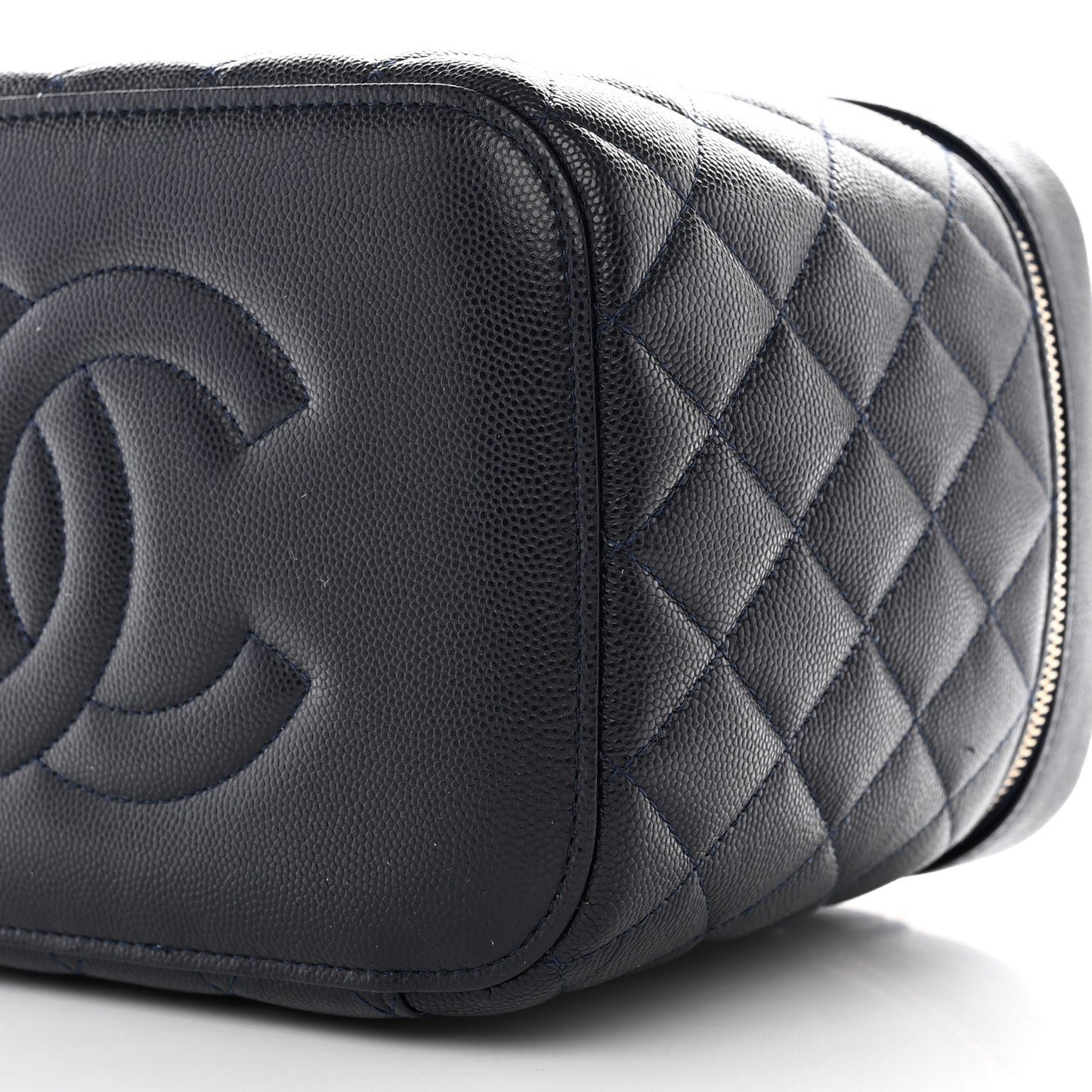 Caviar Quilted Large Vanity Pouch Navy