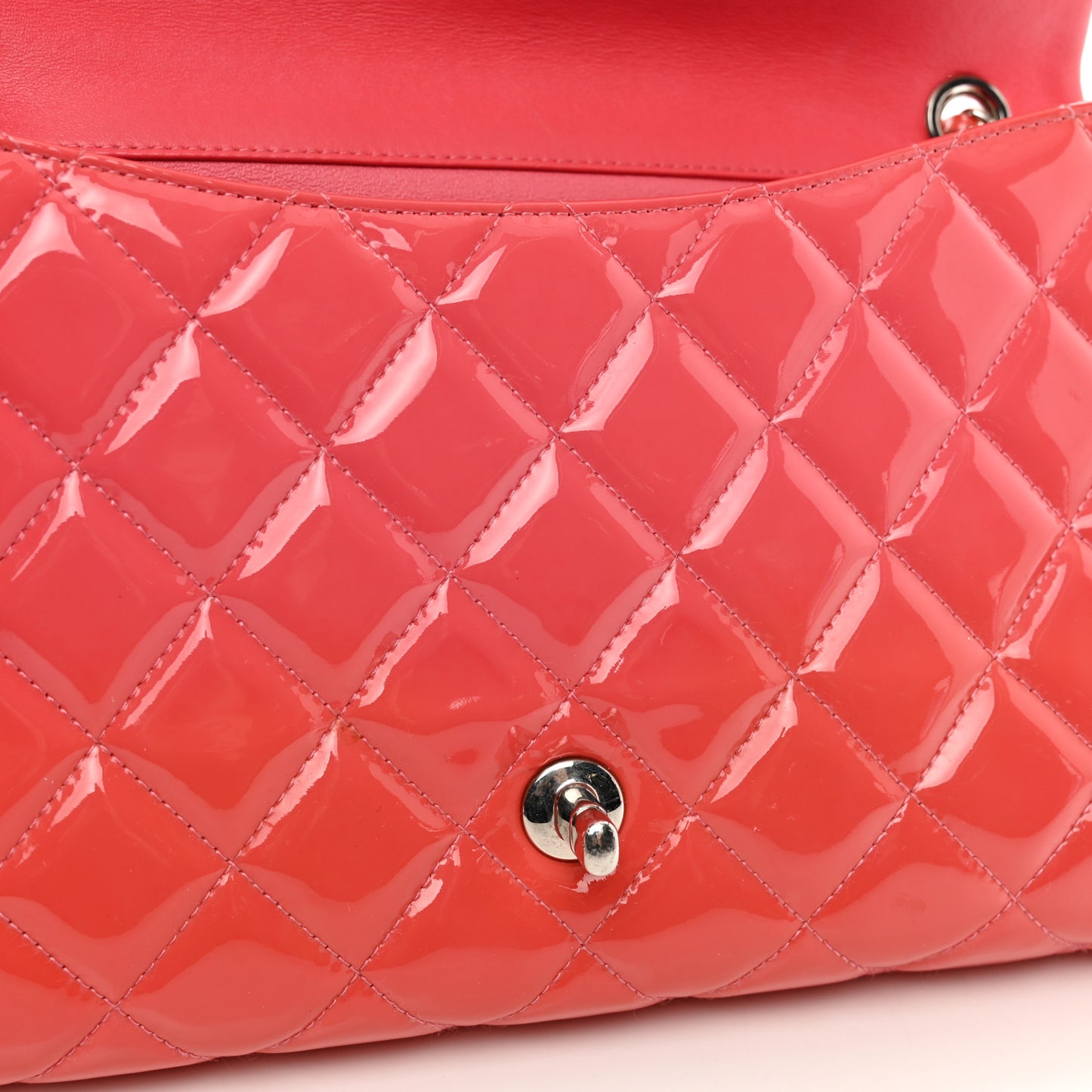 Patent Quilted Clutch with Chain Flap Fuchsia