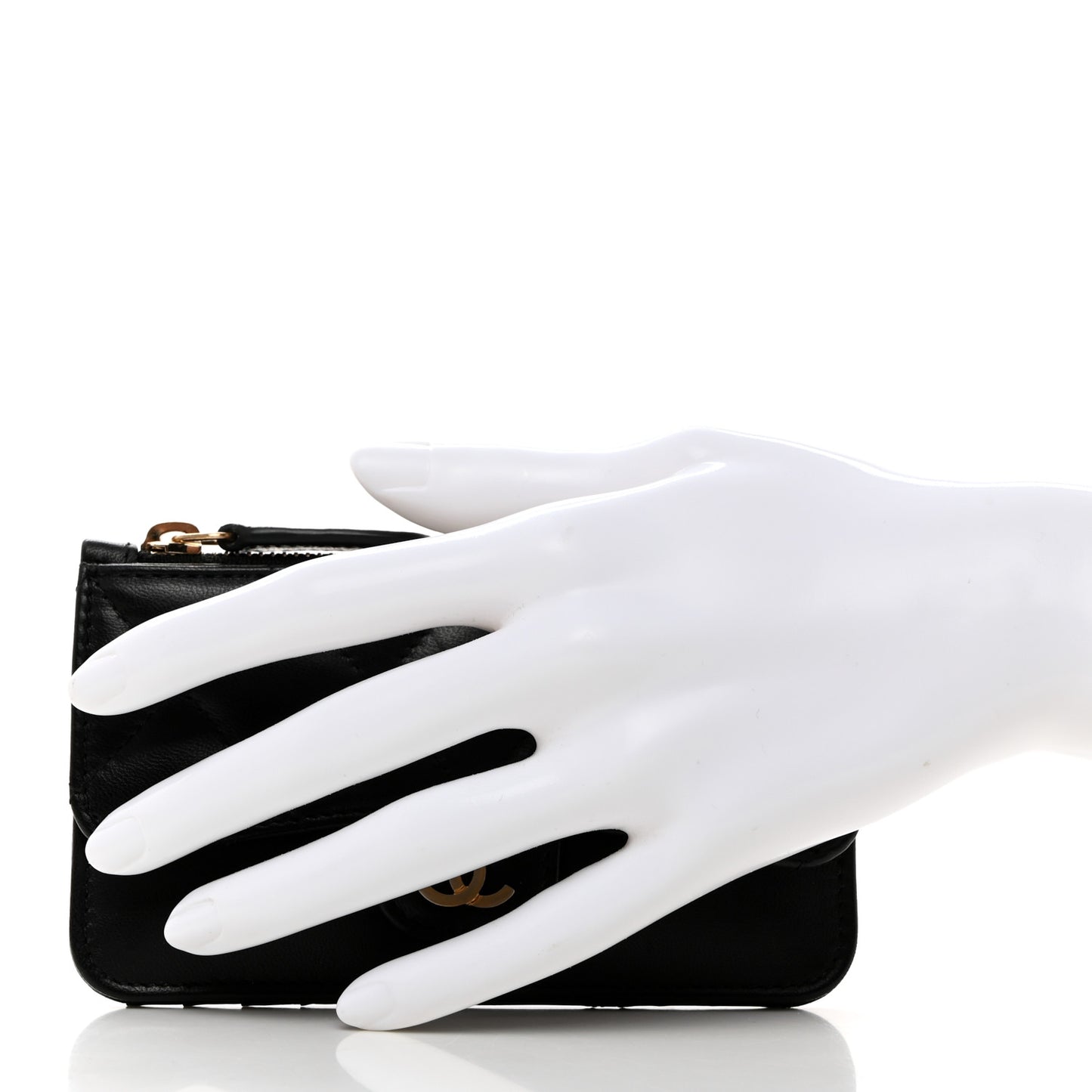 Lambskin Quilted Flap Zip Card Holder Black