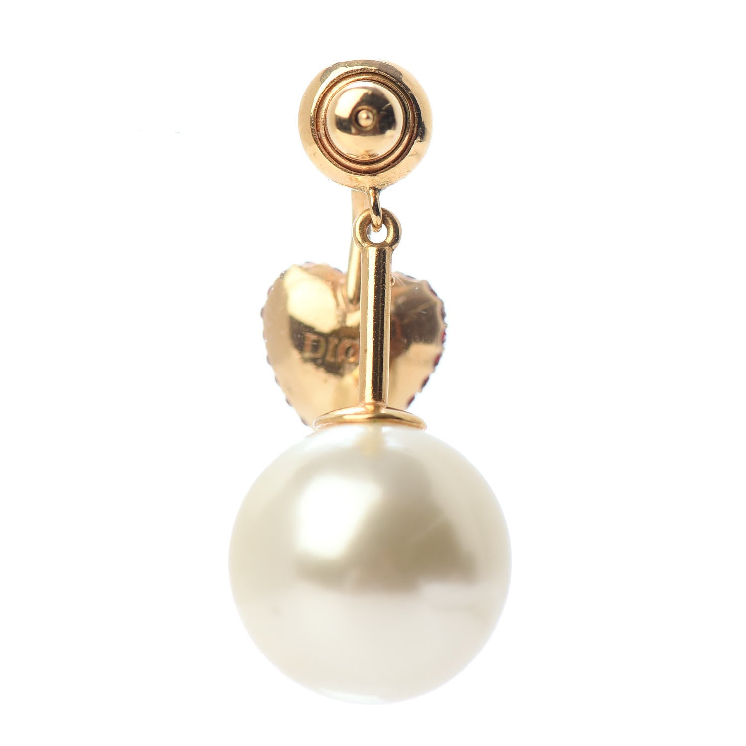 Christian Dior Pearl Crystal Heart Tribal Earring Gold Red 3 of 6