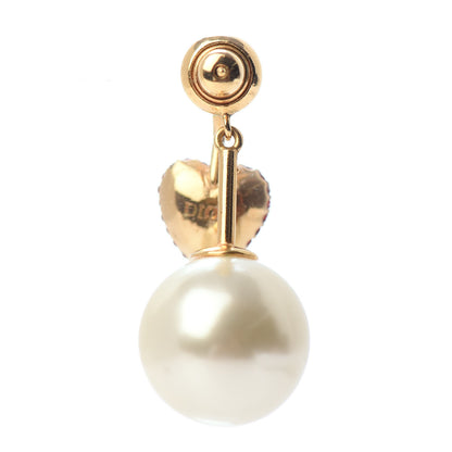 Christian Dior Pearl Crystal Heart Tribal Earring Gold Red 3 of 6