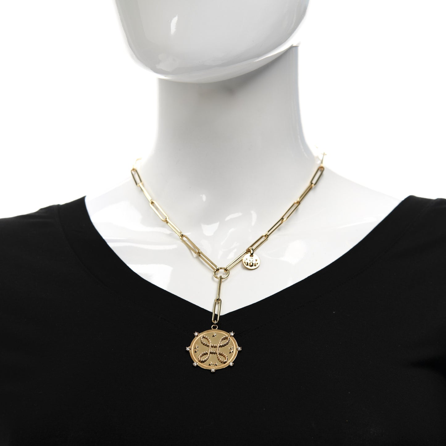 18K Yellow Gold Diamond Large Love Medallion Extended Clip Extension Chain Necklace