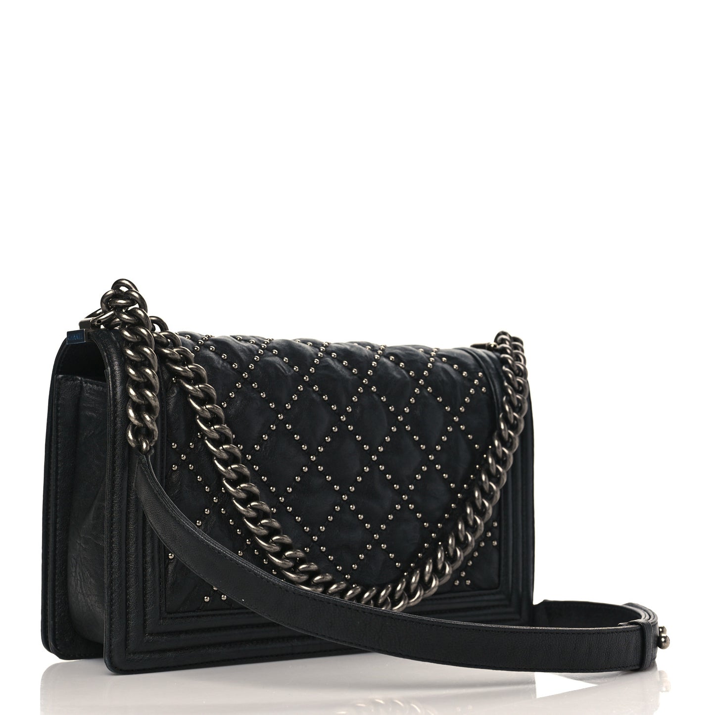 Crumpled Lambskin New Medium Studded Boy Flap Black