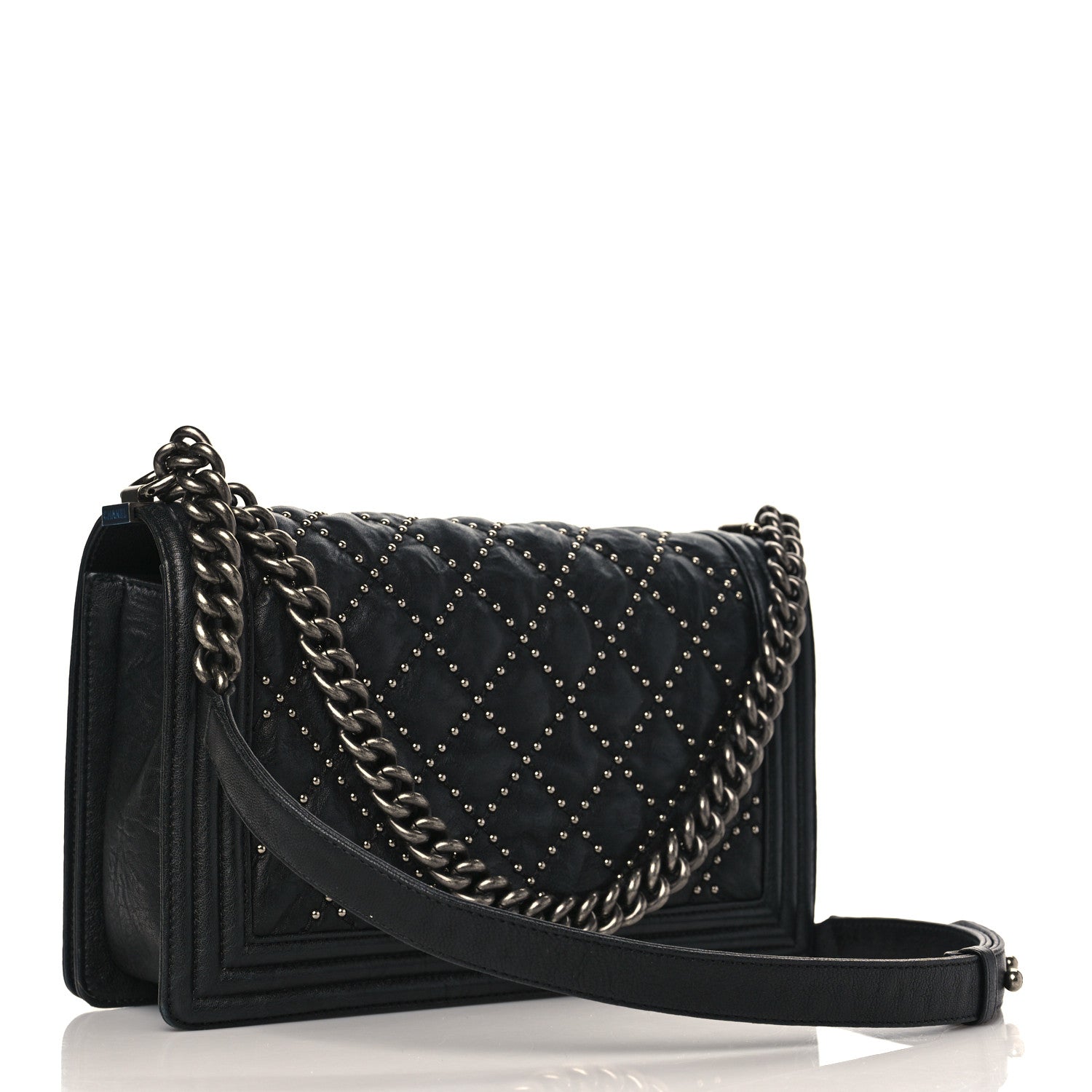 Chanel Crumpled Lambskin New Medium Studded Boy Flap Black 3 of 9