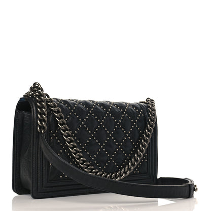 Chanel Crumpled Lambskin New Medium Studded Boy Flap Black 3 of 9