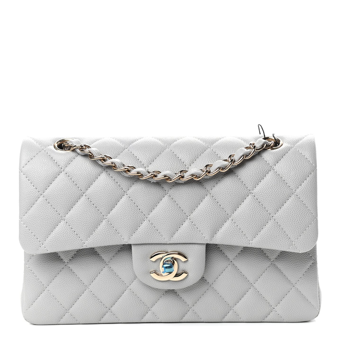Caviar Quilted Small Double Flap Grey